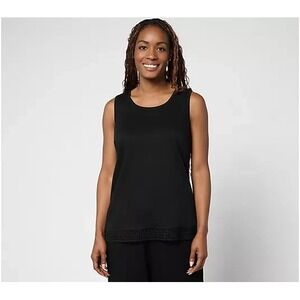 denim & Co. Scoop Necktank_with Crochet Trim Hem Detail Black, Large  #25T